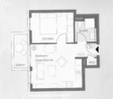 Grundriss Whg. 1.OG Mitte - Neuwertige und helle 2 Zimmer-Wohnung mit Balkon, EBK und TG-Stellplatz